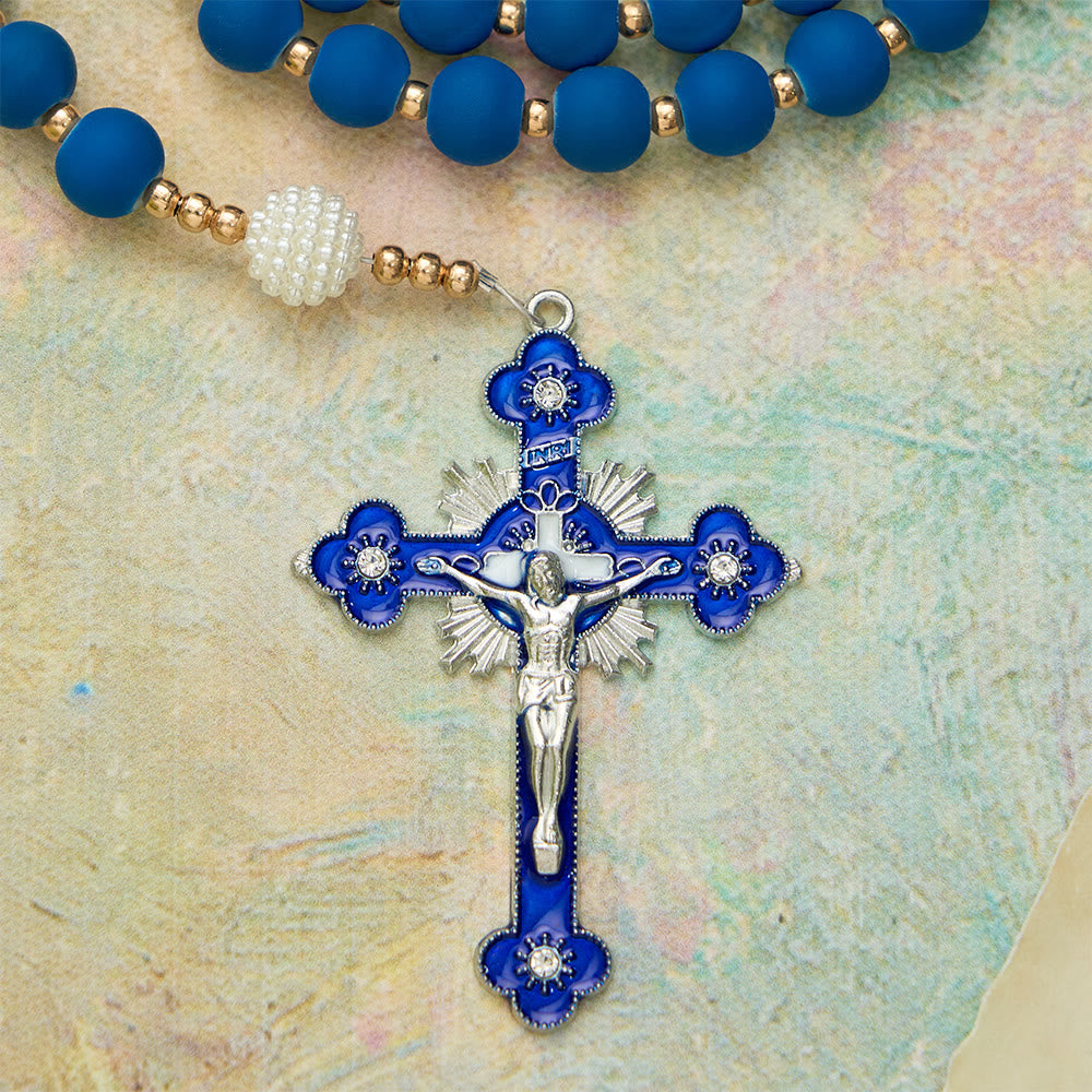 Christianartworkshop Rosenkranz aus mattblauen Gummiperlen mit Medaille Unserer Lieben Frau von Aparecida - image 8