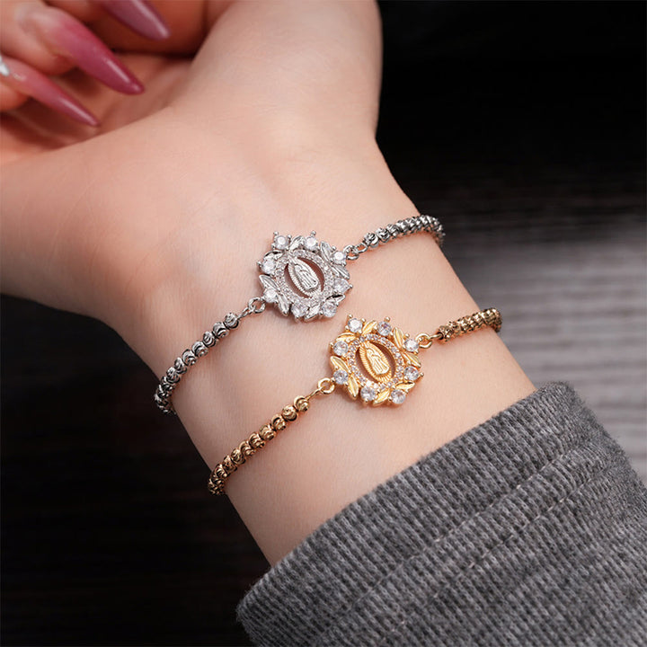 Christianartworkshop Armband mit Heiligenschein und Zirkonia-Perlen, verziert mit der Wundertätigen Medaille Unserer Lieben Frau: Symbol göttlichen Schutzes und göttlicher Gnade - image 0