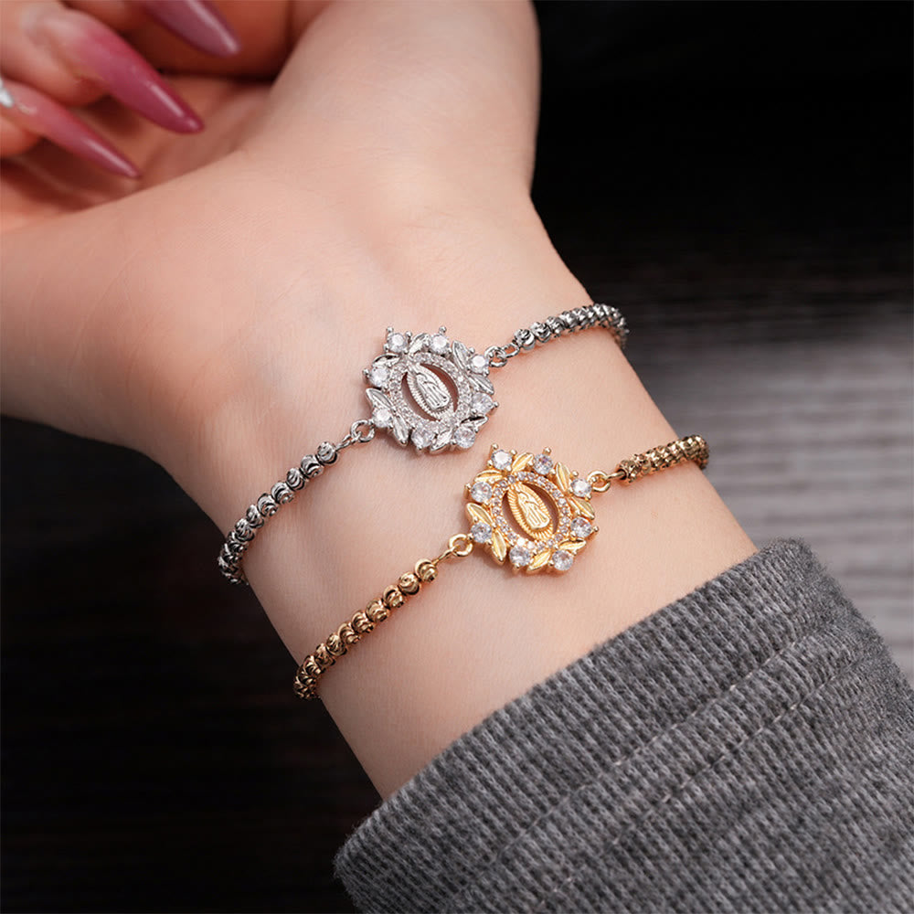 Christianartworkshop Armband mit Heiligenschein und Zirkonia-Perlen, verziert mit der Wundertätigen Medaille Unserer Lieben Frau: Symbol göttlichen Schutzes und göttlicher Gnade - image 0