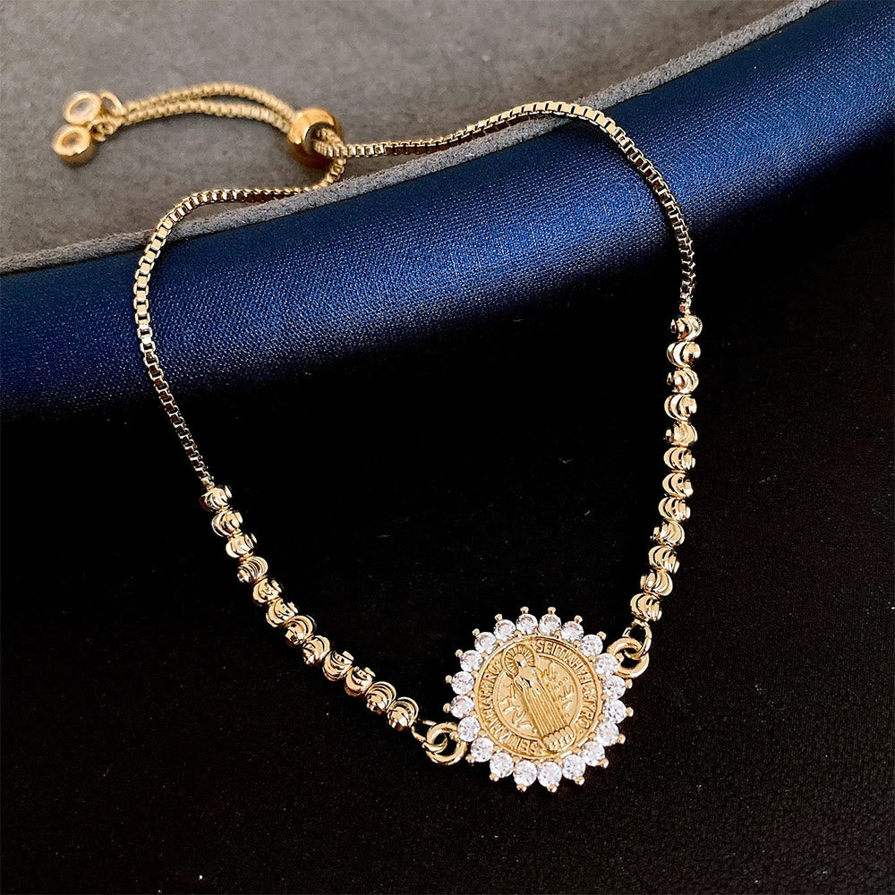 Christianartworkshop Armband mit Heiligenschein und Zirkonia-Perlen, verziert mit der Wundertätigen Medaille Unserer Lieben Frau: Symbol göttlichen Schutzes und göttlicher Gnade - Goldrunde - image 5