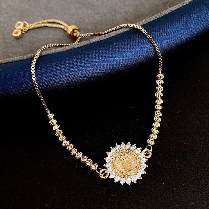Christianartworkshop Armband mit Heiligenschein und Zirkonia-Perlen, verziert mit der Wundertätigen Medaille Unserer Lieben Frau: Symbol göttlichen Schutzes und göttlicher Gnade - Goldrunde - image 5