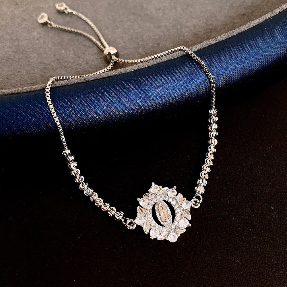 Christianartworkshop Armband mit Heiligenschein und Zirkonia-Perlen, verziert mit der Wundertätigen Medaille Unserer Lieben Frau: Symbol göttlichen Schutzes und göttlicher Gnade - Silberhohl - image 1