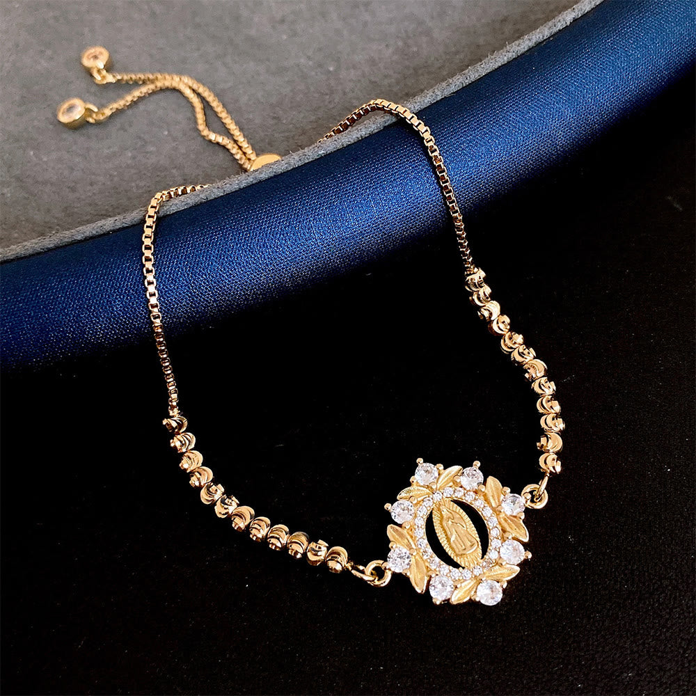 Christianartworkshop Armband mit Heiligenschein und Zirkonia-Perlen, verziert mit der Wundertätigen Medaille Unserer Lieben Frau: Symbol göttlichen Schutzes und göttlicher Gnade - Goldhohl - image 2