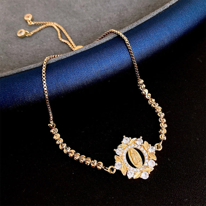 Christianartworkshop Armband mit Heiligenschein und Zirkonia-Perlen, verziert mit der Wundertätigen Medaille Unserer Lieben Frau: Symbol göttlichen Schutzes und göttlicher Gnade - Goldhohl - image 2