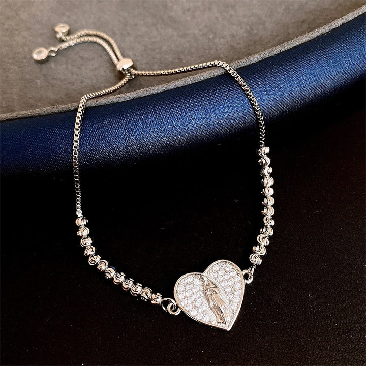 Christianartworkshop Armband mit Heiligenschein und Zirkonia-Perlen, verziert mit der Wundertätigen Medaille Unserer Lieben Frau: Symbol göttlichen Schutzes und göttlicher Gnade - Silberherz - image 6