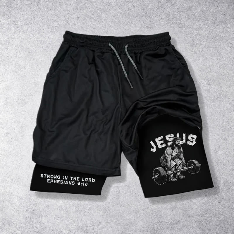 Christianartworkshop Epheser 6,10 Jesus Gewichtheben Leistungsshorts - image 17