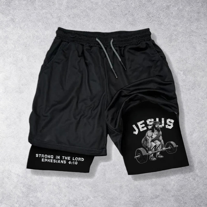 Christianartworkshop Epheser 6,10 Jesus Gewichtheben Leistungsshorts - image 17