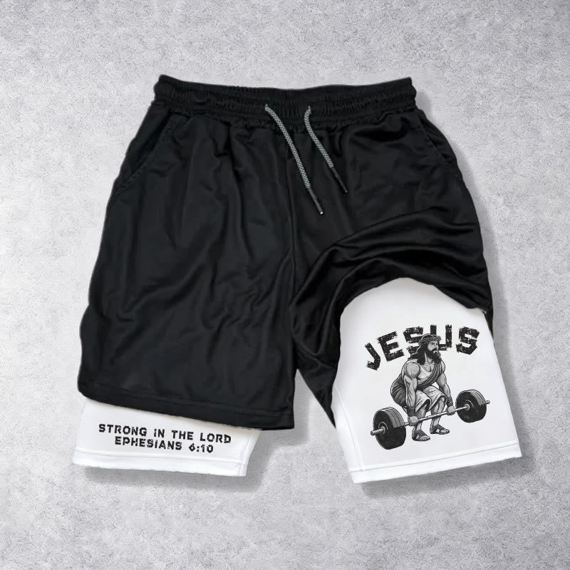 Christianartworkshop Epheser 6,10 Jesus Gewichtheben Leistungsshorts - image 4