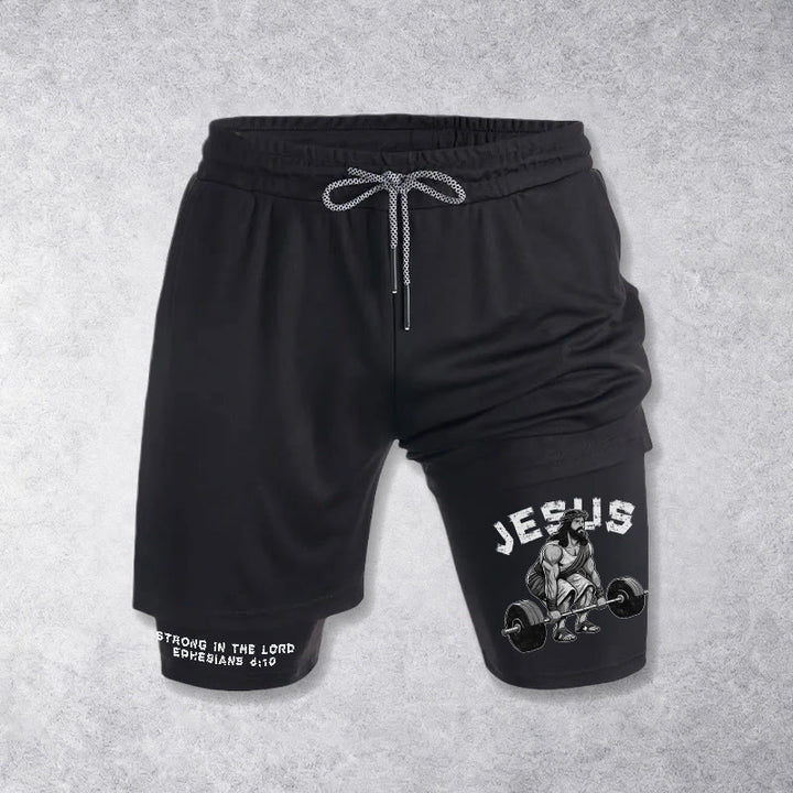 Christianartworkshop Epheser 6,10 Jesus Gewichtheben Leistungsshorts - Schwarz - 3XL - image 9