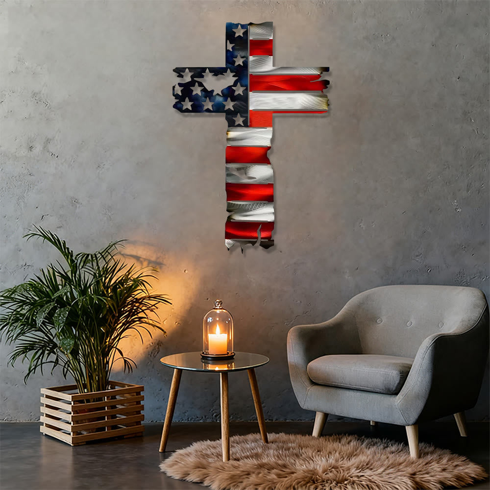 Christianartworkshop Rustikale Wanddekoration aus Metall mit patriotischem Kreuz und amerikanischer Flagge: Ein Symbol unerschrockenen Glaubens - image 2