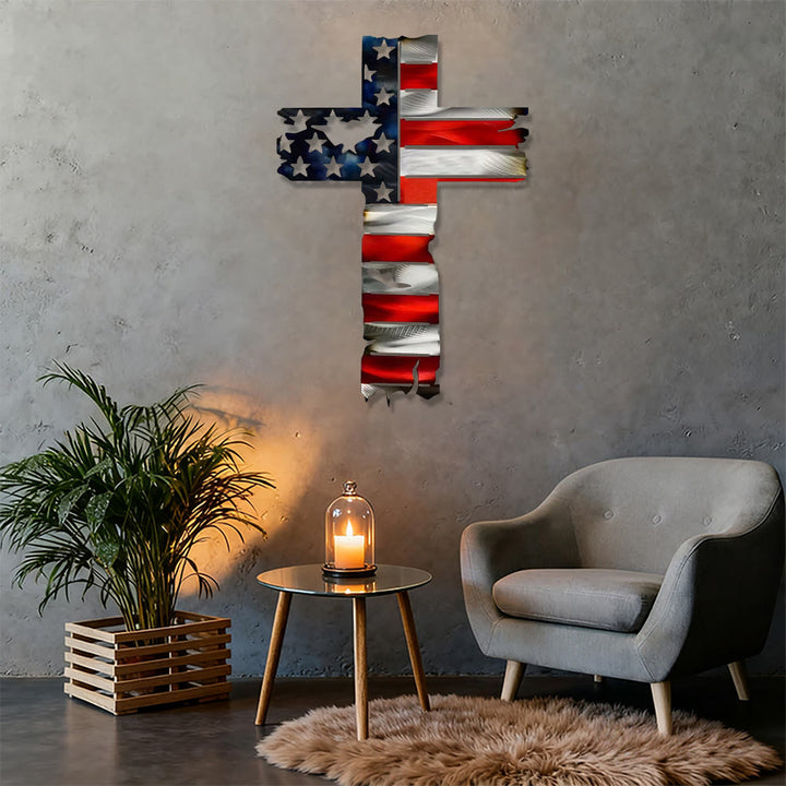Christianartworkshop Rustikale Wanddekoration aus Metall mit patriotischem Kreuz und amerikanischer Flagge: Ein Symbol unerschrockenen Glaubens - image 2