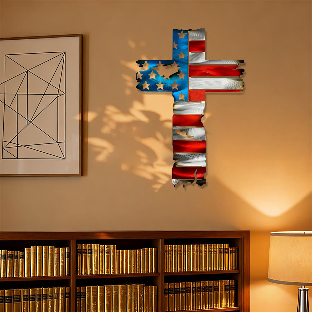 Christianartworkshop Rustikale Wanddekoration aus Metall mit patriotischem Kreuz und amerikanischer Flagge: Ein Symbol unerschrockenen Glaubens - image 5