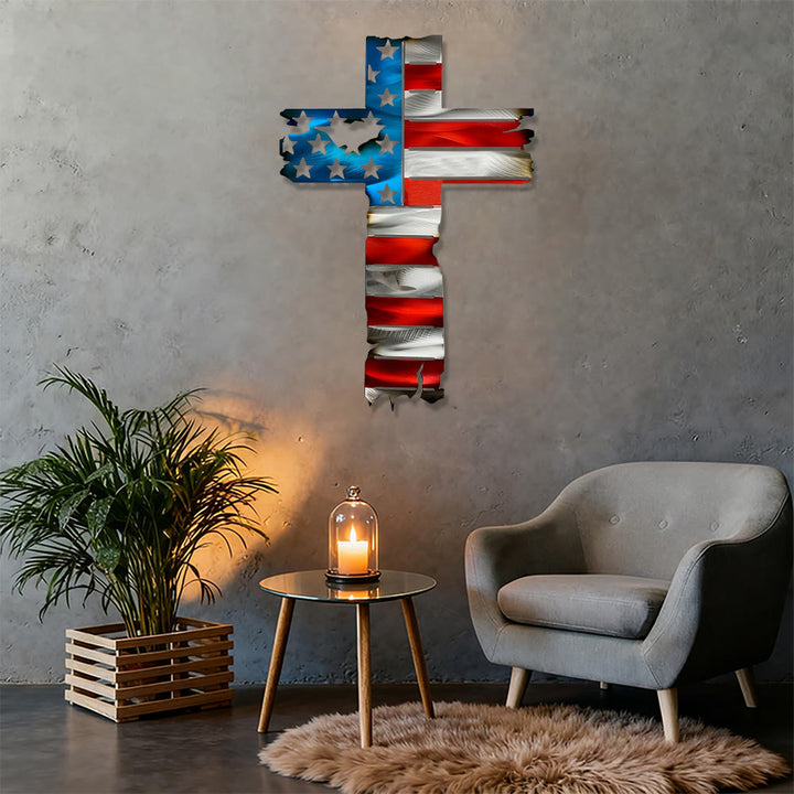 Christianartworkshop Rustikale Wanddekoration aus Metall mit patriotischem Kreuz und amerikanischer Flagge: Ein Symbol unerschrockenen Glaubens - image 4