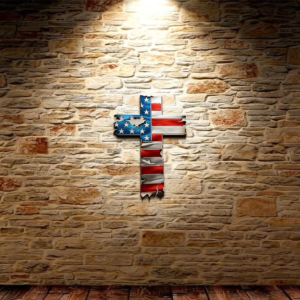 Christianartworkshop Rustikale Wanddekoration aus Metall mit patriotischem Kreuz und amerikanischer Flagge: Ein Symbol unerschrockenen Glaubens - Blau - 7,97''*11,81''/20,25*30cm - image 6