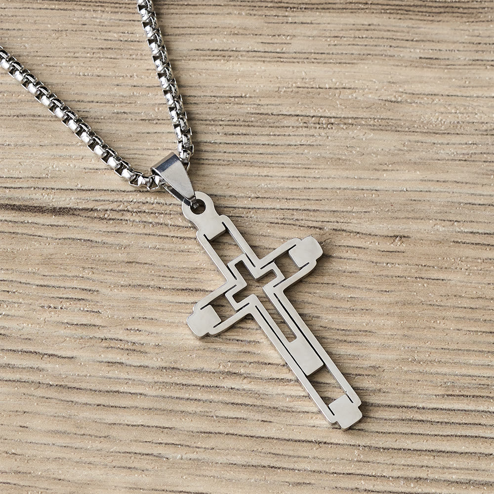 Christianartworkshop Geometrische Hohlkreuz-Statement-Halskette: Symbol der Hingabe und spirituellen Führung - Silber - image 1