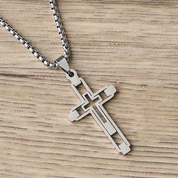 Christianartworkshop Geometrische Hohlkreuz-Statement-Halskette: Symbol der Hingabe und spirituellen Führung - Silber - image 1