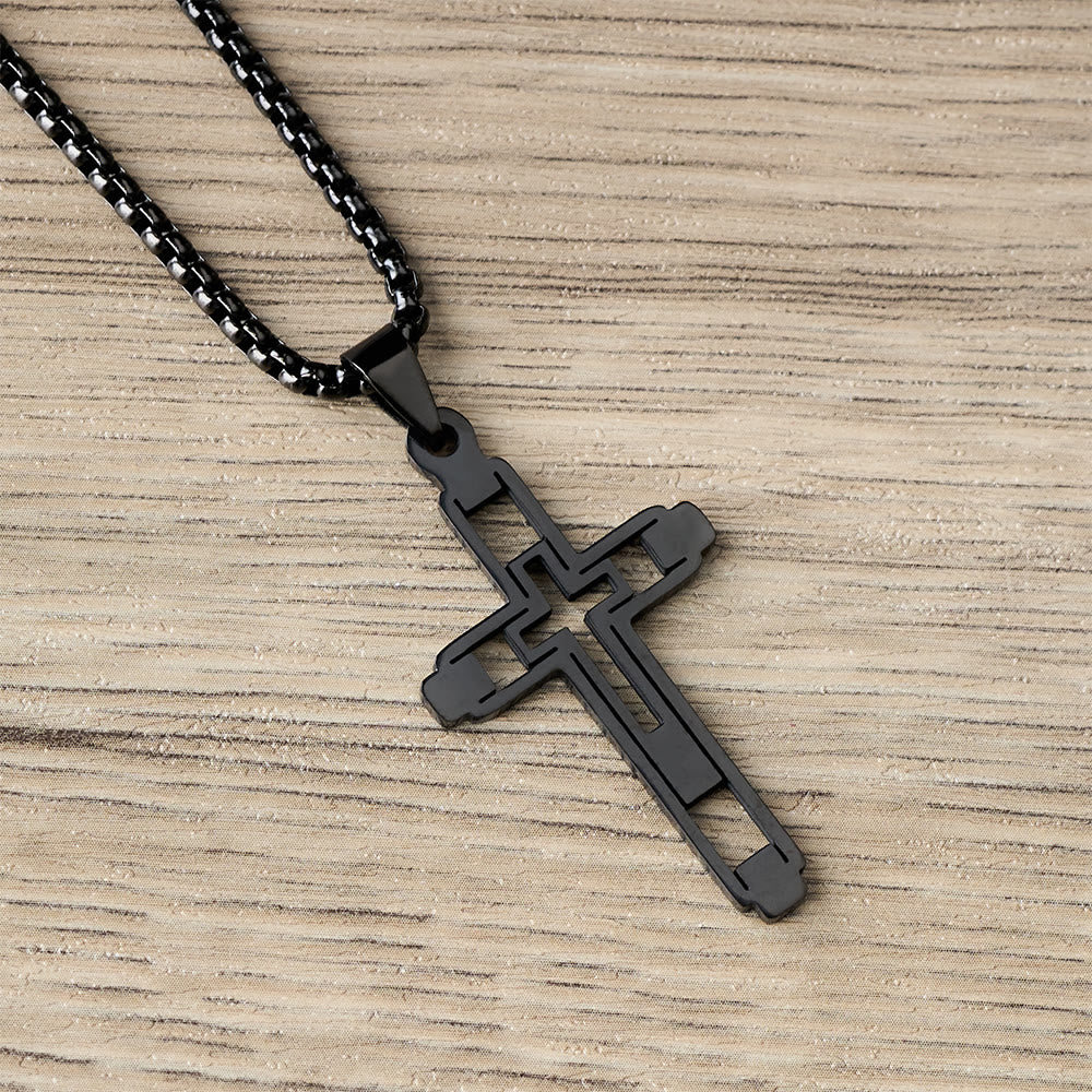Christianartworkshop Geometrische Hohlkreuz-Statement-Halskette: Symbol der Hingabe und spirituellen Führung - Schwarz - image 3