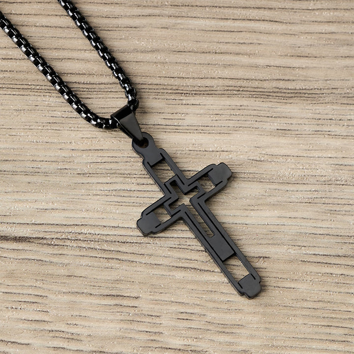 Christianartworkshop Geometrische Hohlkreuz-Statement-Halskette: Symbol der Hingabe und spirituellen Führung - Schwarz - image 3