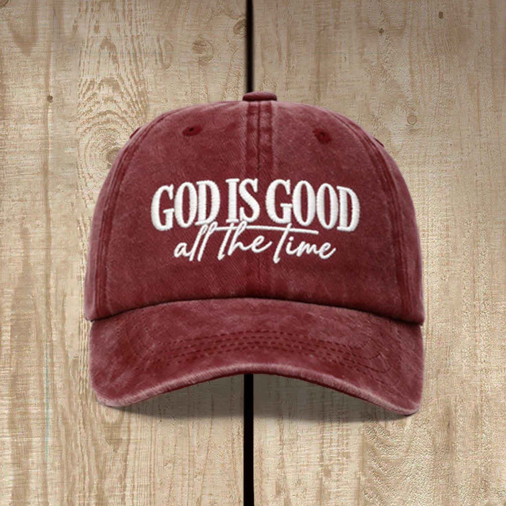 Christianartworkshop Bestickte Baseballkappe „Gott ist immer gut“ (gewaschen) - Wein - image 0