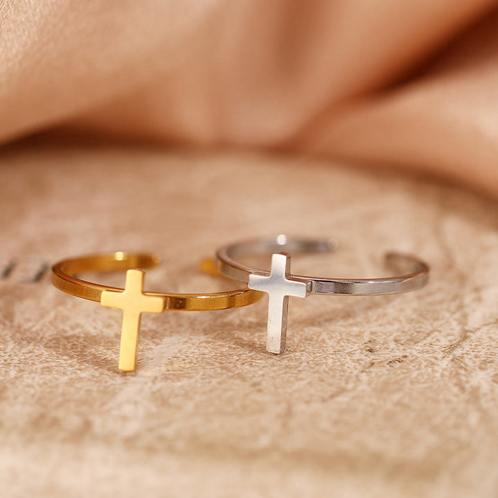 Christianartworkshop Minimalistischer offener Kreuzring: Ein Symbol tiefen Glaubens und spiritueller Gnade - image 8
