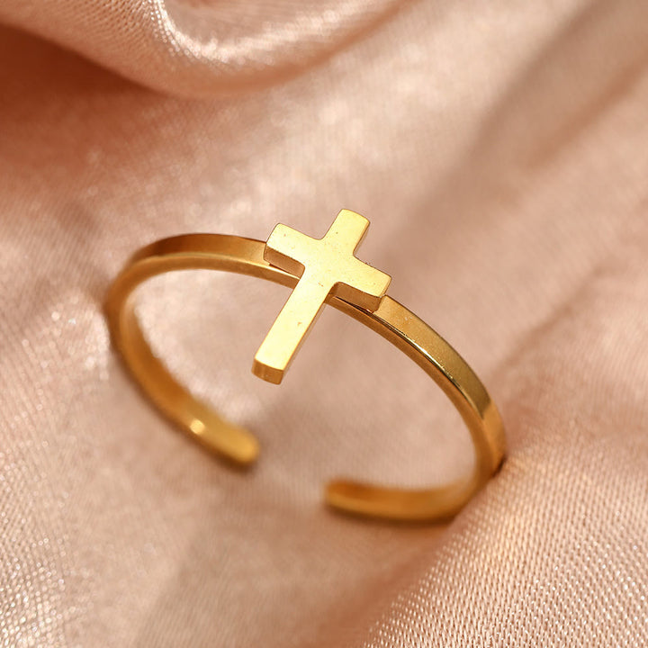 Christianartworkshop Minimalistischer offener Kreuzring: Ein Symbol tiefen Glaubens und spiritueller Gnade - Gold - image 0