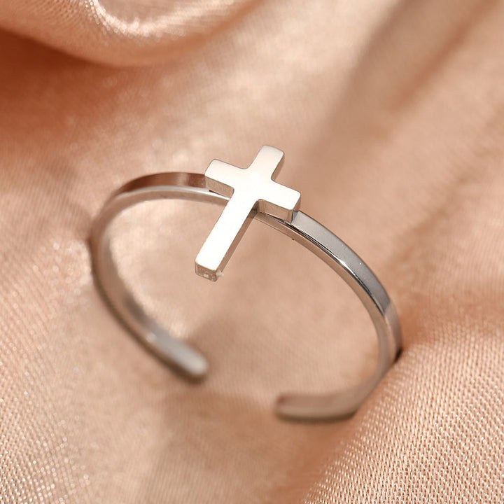 Christianartworkshop Minimalistischer offener Kreuzring: Ein Symbol tiefen Glaubens und spiritueller Gnade - Silber - image 4