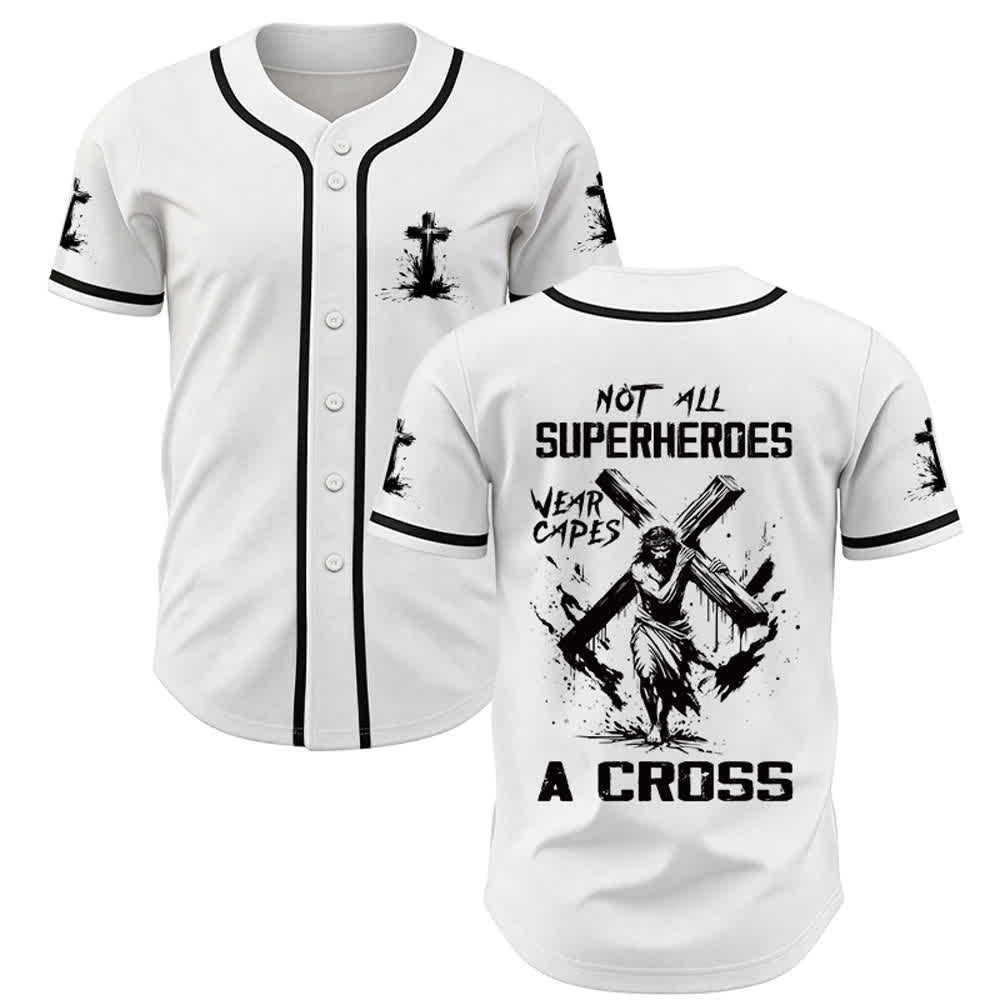 Christianartworkshop Nicht alle Superhelden tragen Umhänge Ein Kreuz Unisex Baseballtrikot - Weiß - 5XL - image 0