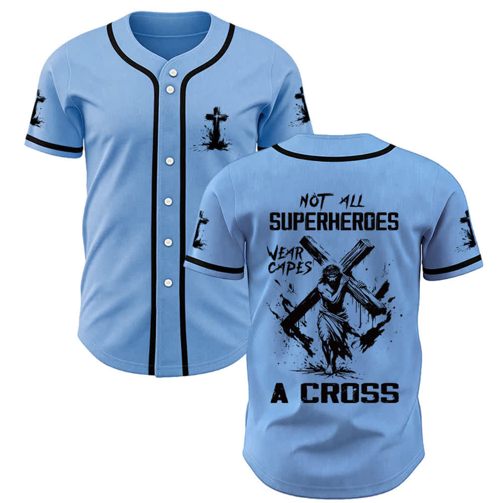 Christianartworkshop Nicht alle Superhelden tragen Umhänge Ein Kreuz Unisex Baseballtrikot - Blau - 5XL - image 16