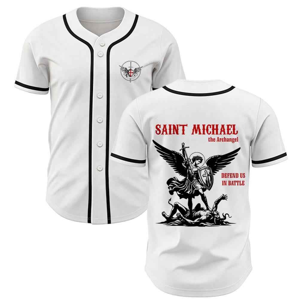 Christianartworkshop St. Michael Archangel Defend Us Unisex Baseballtrikot - Weiß - 5XL - image 0