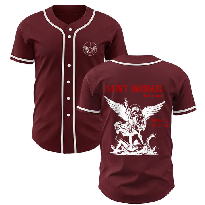 Christianartworkshop St. Michael Archangel Defend Us Unisex Baseball Jersey - Wein - 5XL - image 13