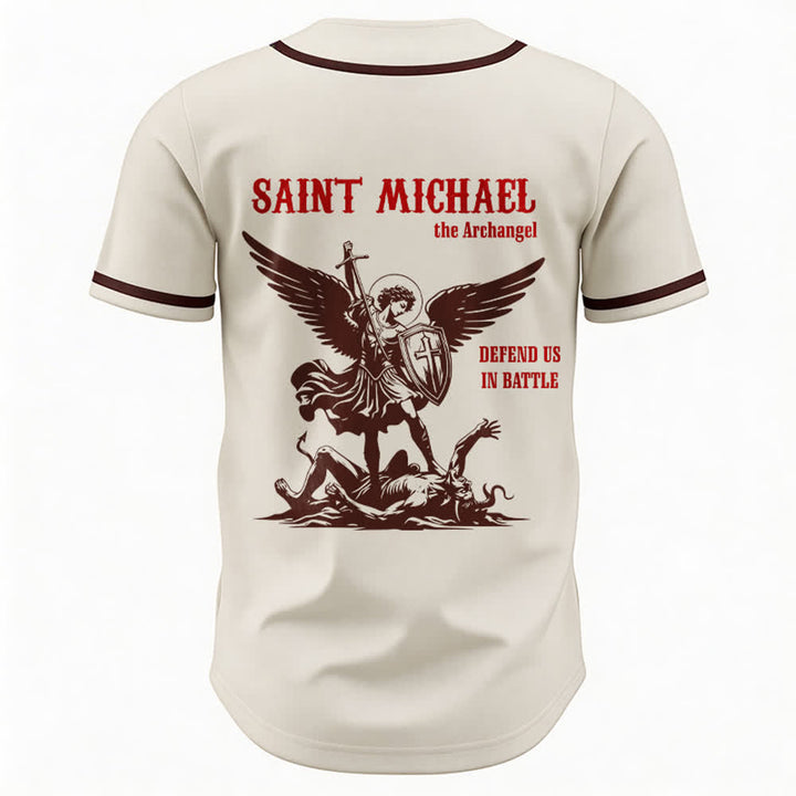 Christianartworkshop St. Michael Archangel Defend Us Unisex Baseball Jersey - image 26