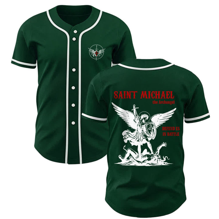 Christianartworkshop St. Michael Archangel Defend Us Unisex Baseballtrikot - Grün - 5XL - image 22