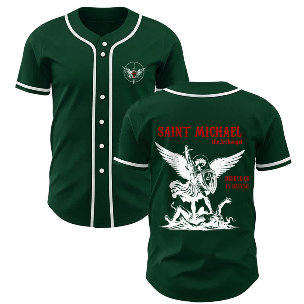 Christianartworkshop St. Michael Archangel Defend Us Unisex Baseball Jersey - Grün - 5XL - image 22