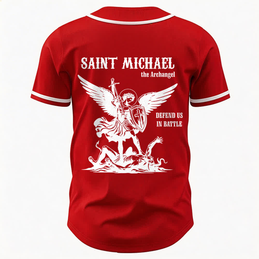 Christianartworkshop St. Michael Archangel Defend Us Unisex Baseball Jersey - image 11