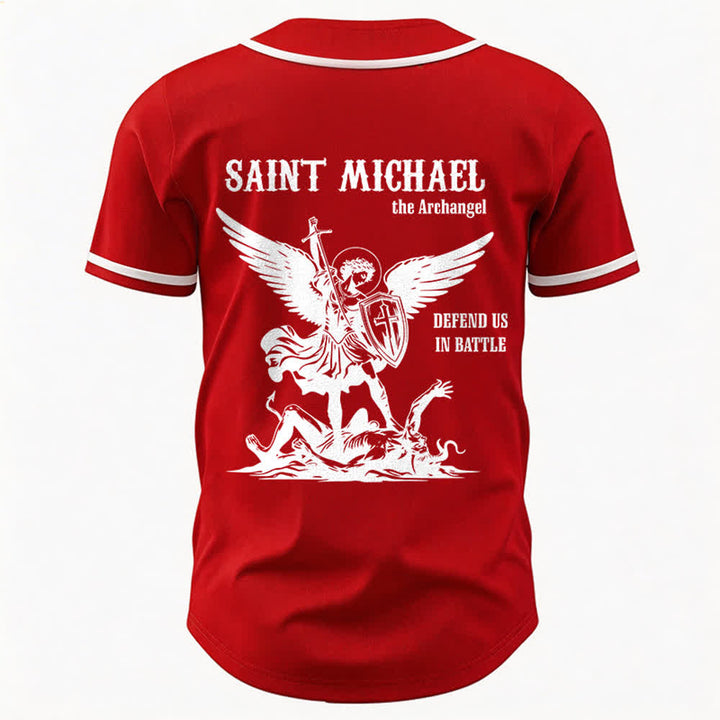 Christianartworkshop St. Michael Archangel Defend Us Unisex Baseball Jersey - image 11
