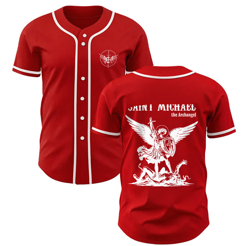Christianartworkshop St. Michael Archangel Defend Us Unisex Baseball Jersey - Rot - 5XL - image 10