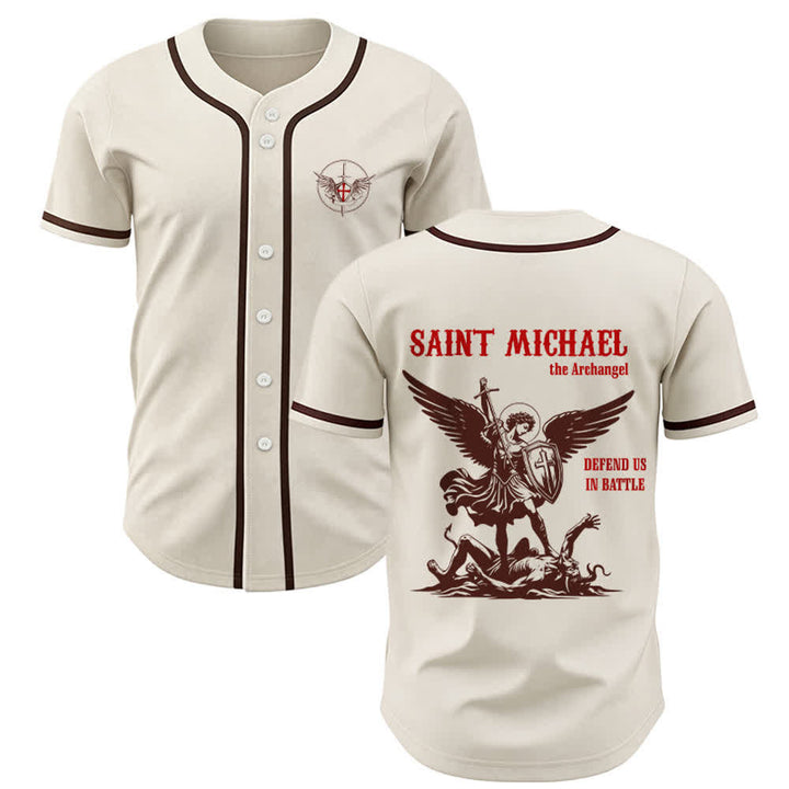 Christianartworkshop St. Michael Archangel Defend Us Unisex Baseball Jersey - image 27