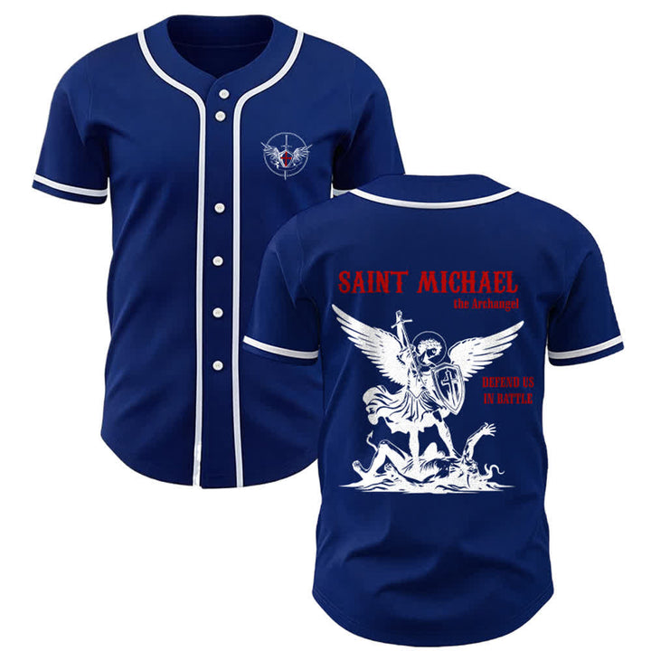 Christianartworkshop St. Michael Archangel Defend Us Unisex Baseballtrikot - Marineblau - 5XL - image 19
