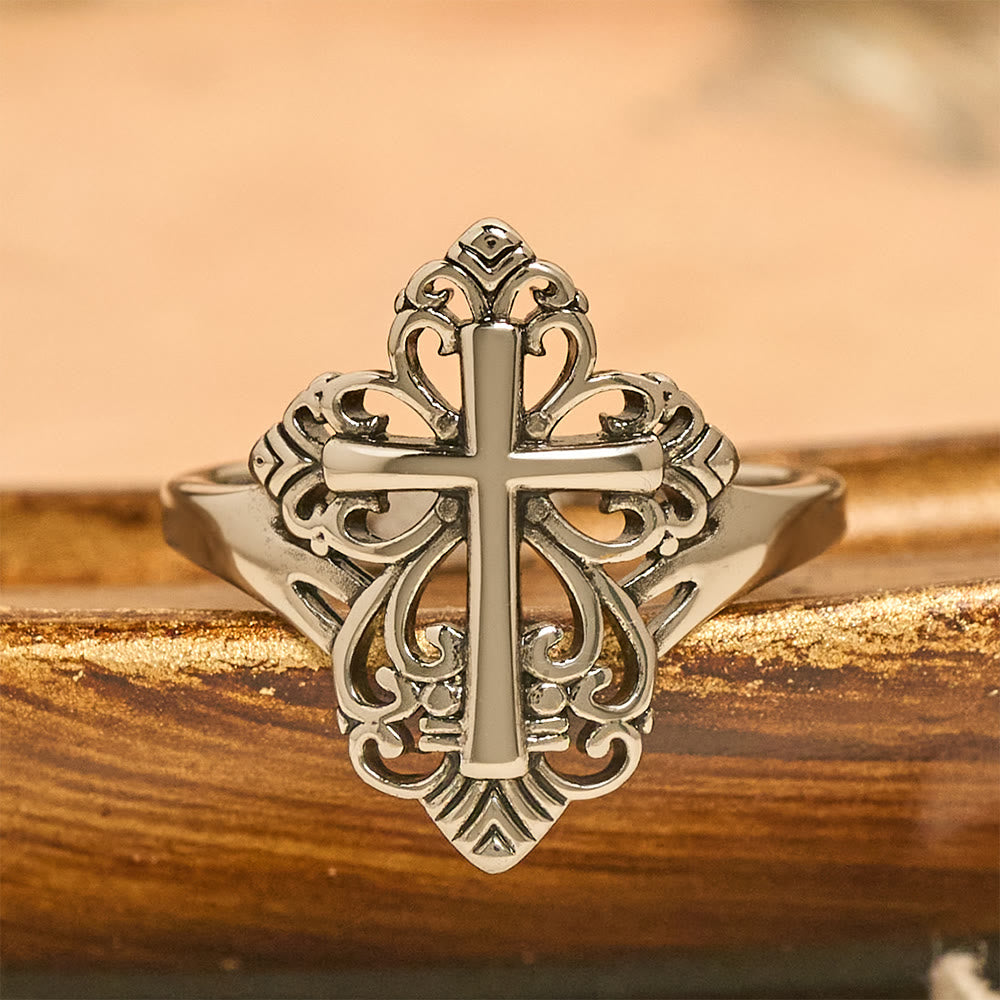 Christianartworkshop Offener Ring mit filigranem Kreuzmotiv: Ein Symbol marianischer Verehrung und göttlicher Fürsorge - image 4