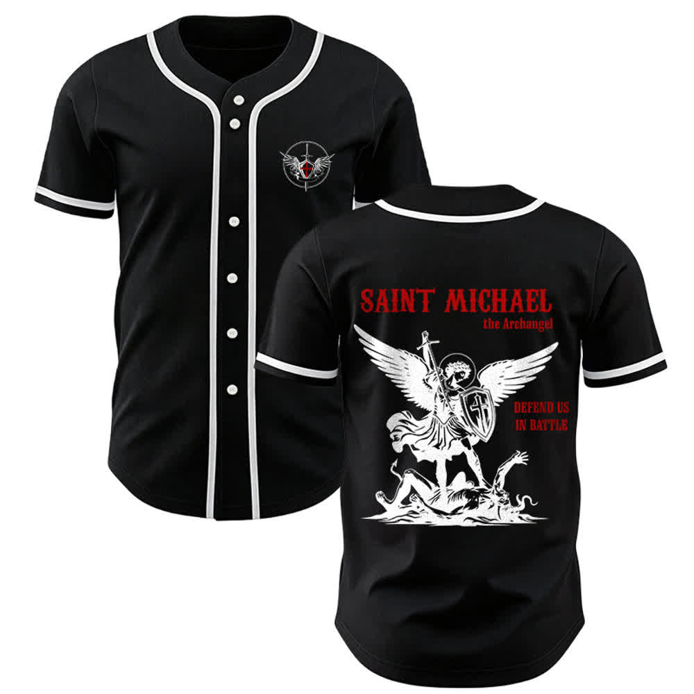 Christianartworkshop St. Michael Archangel Defend Us Unisex Baseball Jersey - Schwarz - 5XL - image 7