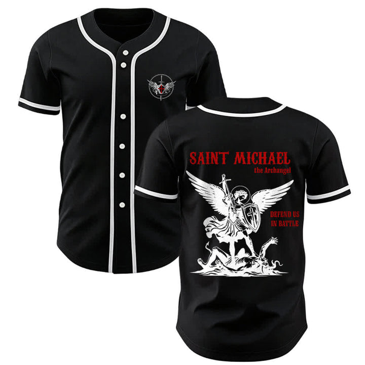 Christianartworkshop St. Michael Archangel Defend Us Unisex Baseball Jersey - Schwarz - 5XL - image 7