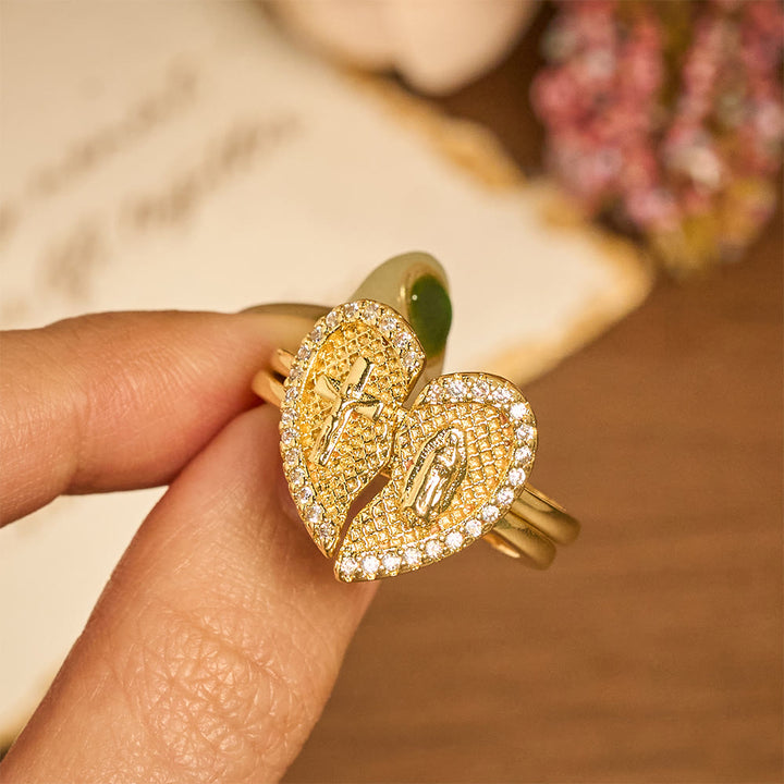 Christianartworkshop Klassischer verstellbarer Ring mit geteiltem Herz und Kreuz: Ein Symbol der Hoffnung und der ewigen Erlösung - image 1