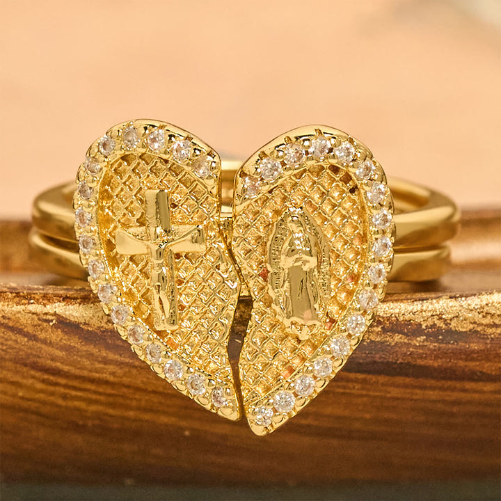 Christianartworkshop Klassischer verstellbarer Ring mit geteiltem Herz und Kreuz: Ein Symbol der Hoffnung und der ewigen Erlösung - image 3