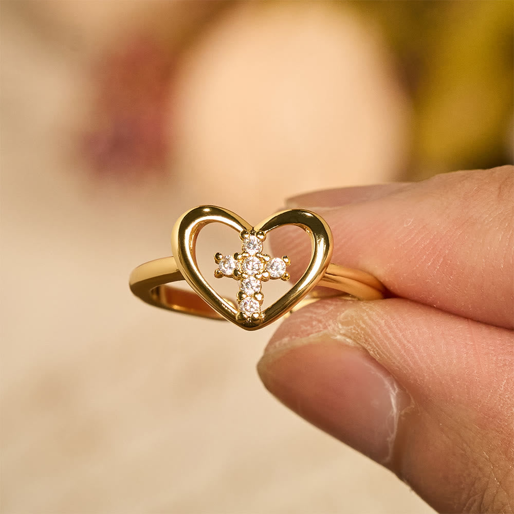 Christianartworkshop Eleganter offener Herzkreuzring: Symbol tiefen Glaubens und himmlischer Führung - Herz - image 0