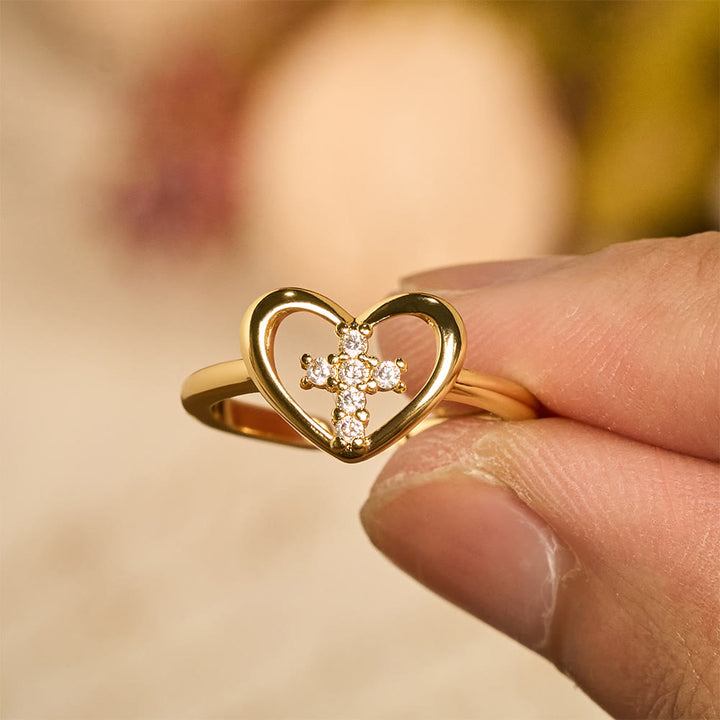 Christianartworkshop Eleganter offener Herzkreuzring: Symbol tiefen Glaubens und himmlischer Führung - Herz - image 0