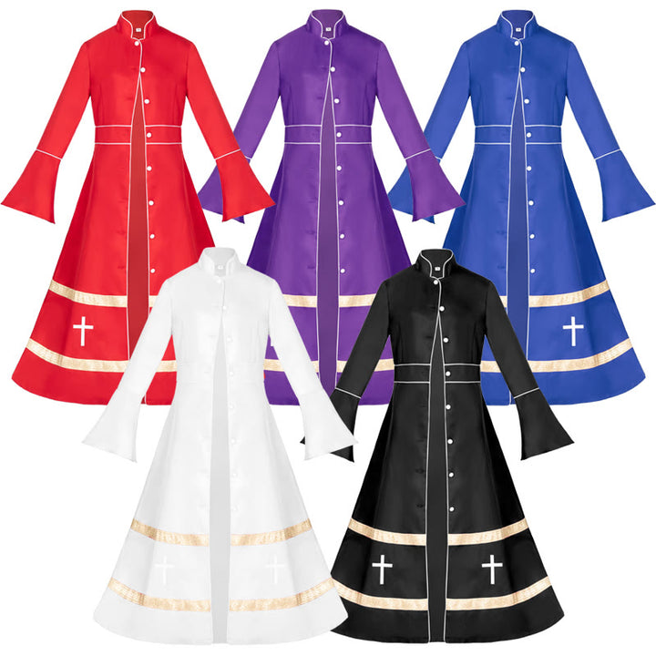 Mehrfarbige, ausgestellte Soutane mit Kreuzmotiven und ritueller Ästhetik von Christianartworkshop - Schwarz - 3XL - image 0