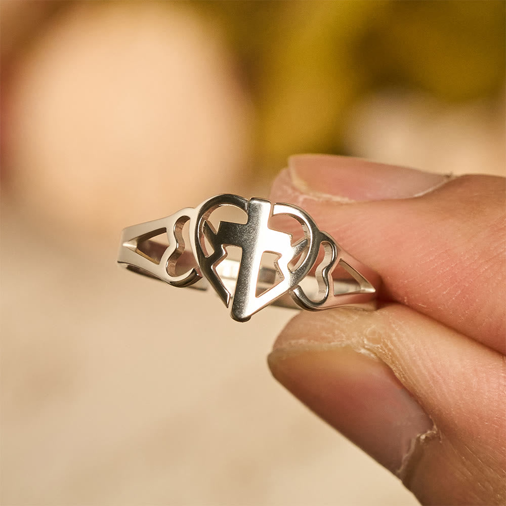 Christianartworkshop Zeitloser Herzkreuz-Ring, verstellbar: Ein Geschenk der Gnade und göttlichen Fürsprache - Silber (Geeignet für US-Größen 6-9) - image 7