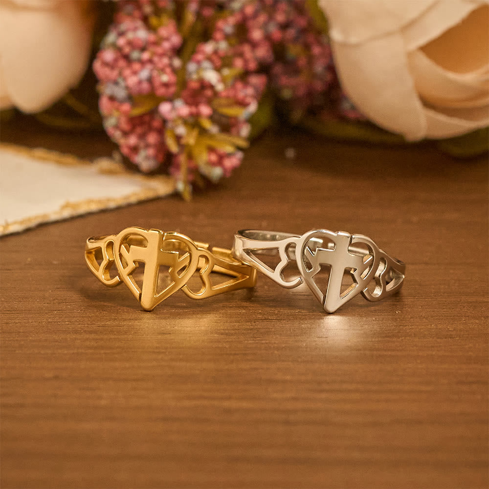 Christianartworkshop Zeitloser Herzkreuz-Ring, verstellbar: Ein Geschenk der Gnade und göttlichen Fürsprache - image 0