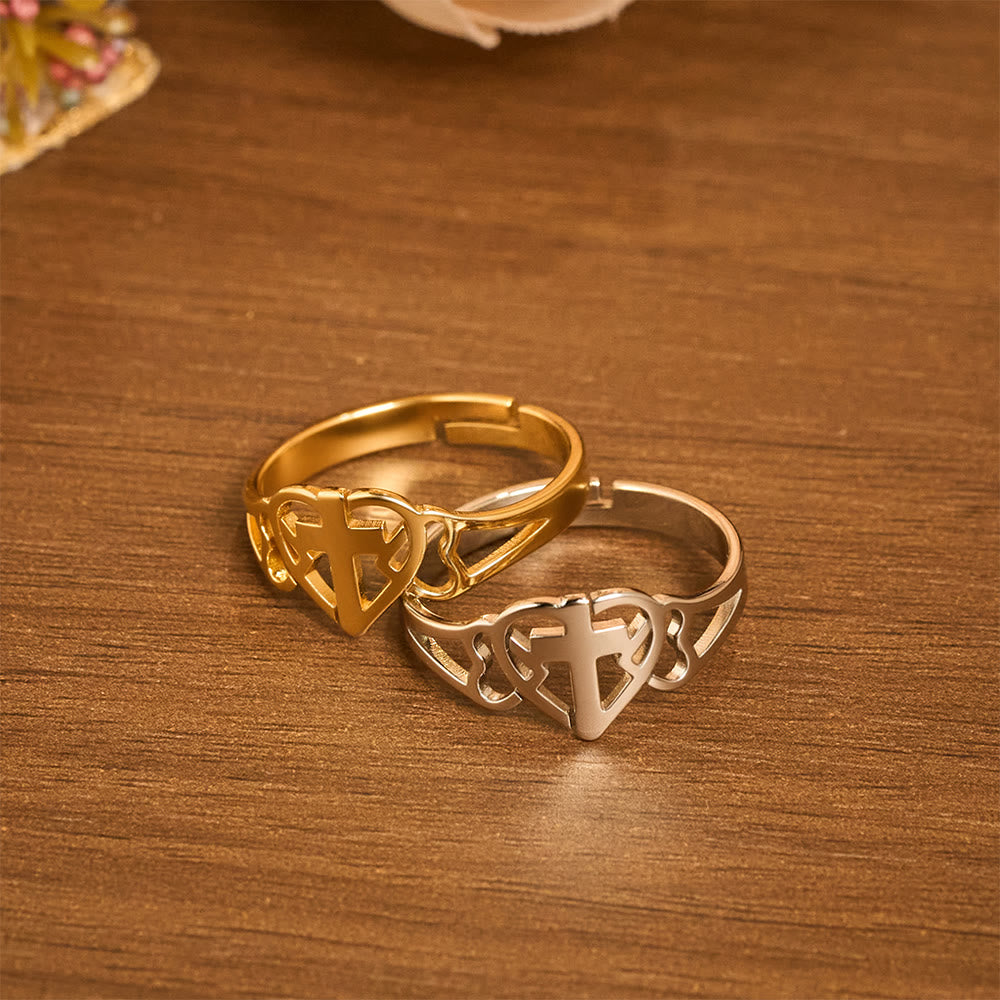 Christianartworkshop Zeitloser Herzkreuz-Ring, verstellbar: Ein Geschenk der Gnade und göttlichen Fürsprache - image 1