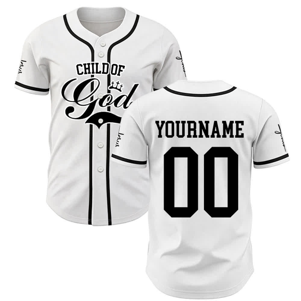 Christianartworkshop Kind Gottes Personalisiertes Namens- und Nummern-Unisex-Baseballtrikot - Weiß - 5XL - Name & Nummer angepasst - image 1